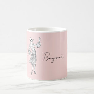 Taza De Café Señora francesa Bonjour (hola)