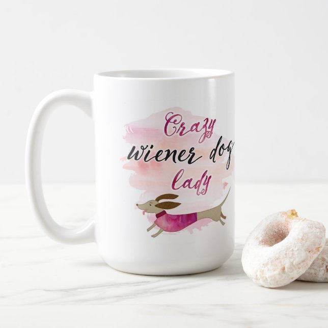 Taza De Café Señora loca del perro de la salchicha de Frankfurt (Con donut)