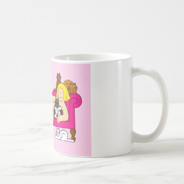 Taza De Café Señora loca humor del gato (Derecha)
