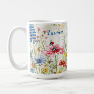 Taza De Café Señora Mariquita y Abeja de Flor Silvestre