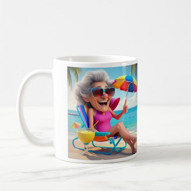 TAZA DE CAFÉ " SEÑORA RETIRADA EN LA PLAYA " (Izquierda)