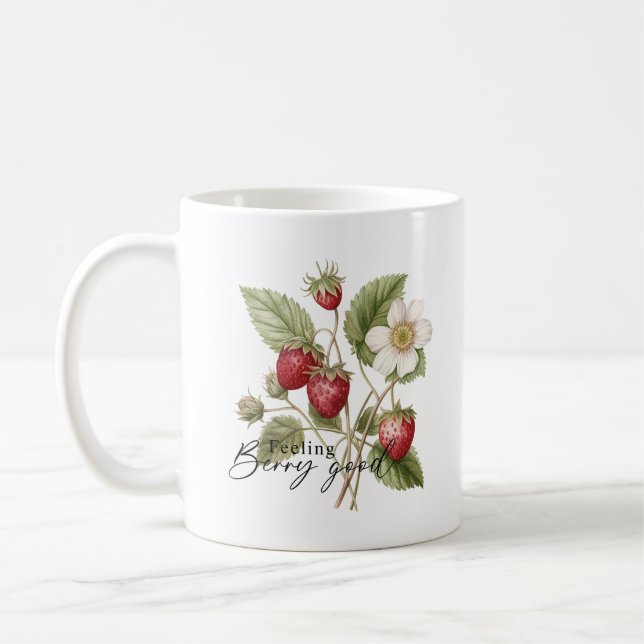 Taza De Café Sensación Berry Good Floral Red Strawberry Monogra (Izquierda)