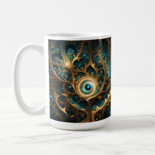 Taza De Café Sensación De Arte Resumen Verde azulado Y Fractal