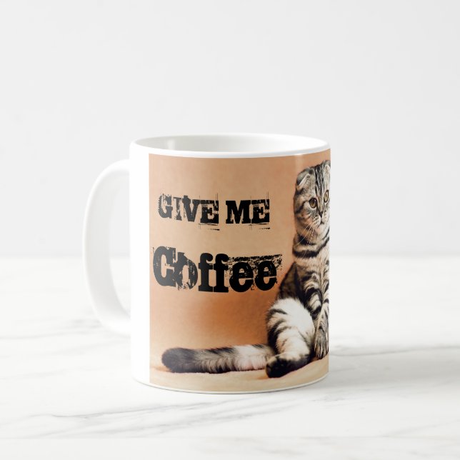 Taza De Café Sentada divertida del gato del doblez del escocés (Anverso izquierdo)