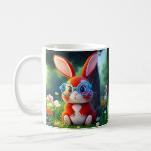 Taza De Café Sentado De Bunny Rojo Bajo El Árbol-75767