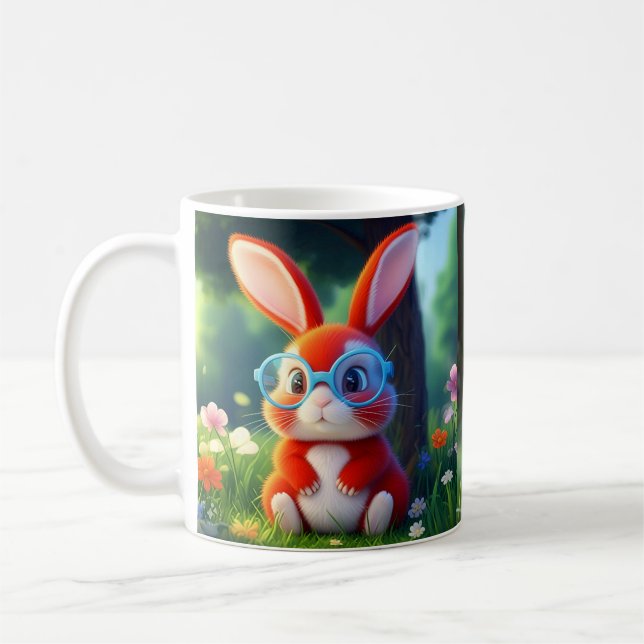 Taza De Café Sentado De Bunny Rojo Bajo El Árbol-75767 (Izquierda)