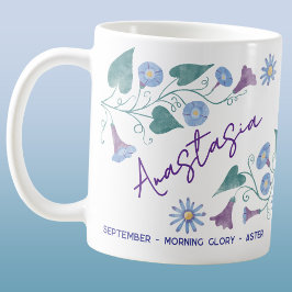 Taza De Café September Birth Flower Custom Name Morning Glory