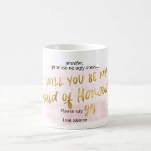 Taza De Café ¿Serás mi Dama de Honor Acuarela Rosa