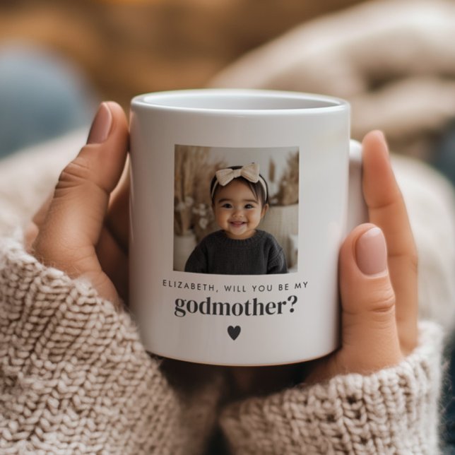 Taza De Café ¿Serás mi padrina? (Zazzle Will You Be My Godmother Photo Proposal Coffee Mug (Front))