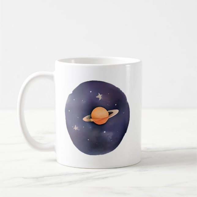 Taza De Café Serenade de Saturno: acuarela cósmica (Izquierda)