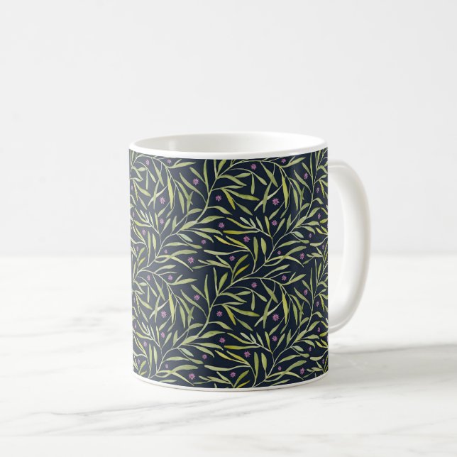 Taza De Café Serenas Hojas Verdes con Flores Rosas (Anverso derecho)