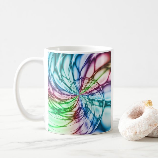 Taza De Café Serendipia | Arte fractal multicolor (Con donut)