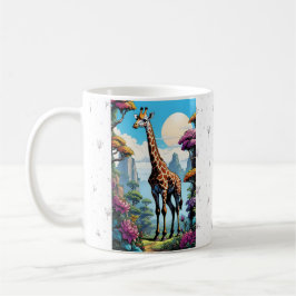 Taza De Café Serene Giraffe en un vibrante paisaje de fantasía