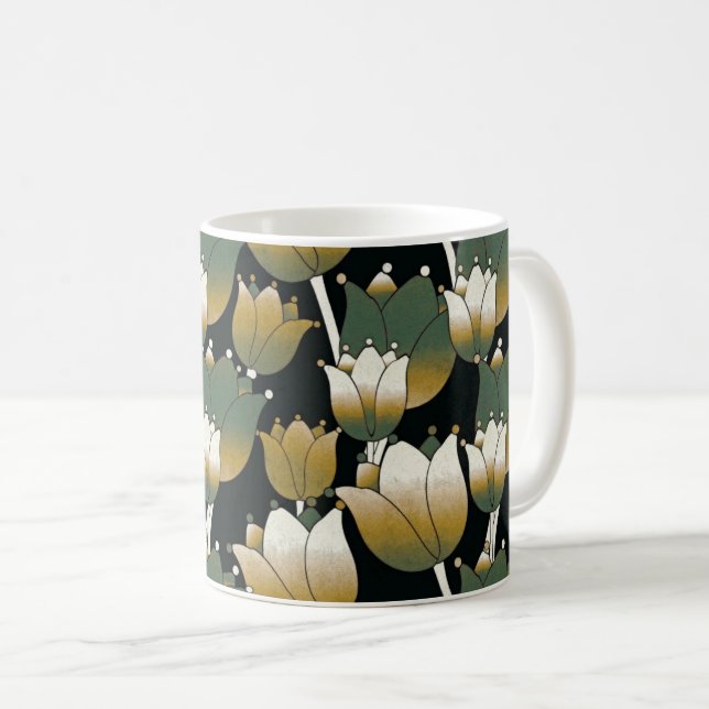 Taza De Café Serene Green Floral Elegance (Anverso derecho)