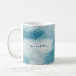 Taza De Café Serene Horizon Dreams Watercolor Azul y Blanco