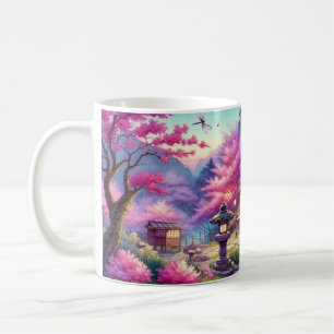 Taza De Café Serene Jardín Japonés en Pintura de Crepúsculo