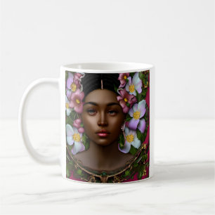 Taza De Café Serene mujer afroamericana con flores