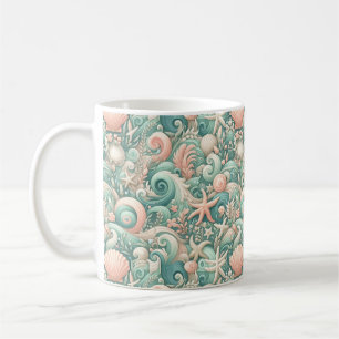 Taza De Café Serene Seashore Swirls: Susurros Pastel Ocean