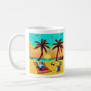 Taza De Café Serenidad con el atardecer: vacaciones en playa tr