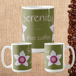 Taza De Café Serenidad después del café blanco y rosa clematis 