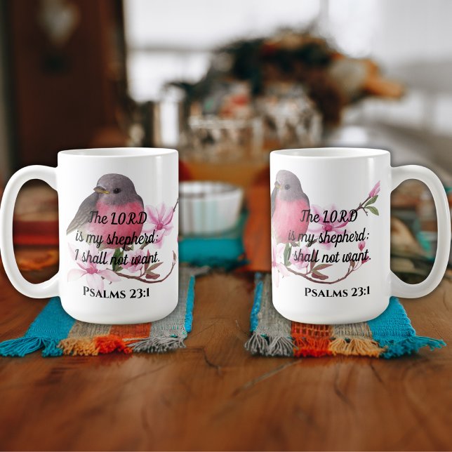 Taza De Café Serenidad Fiel: Salmos 23:1 Mug de pájaro (Subido por el creador)