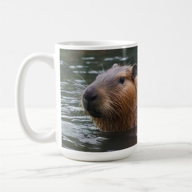 Taza De Café "Serenidad fluvial: Capybaras nadando en el caudal (Izquierda)