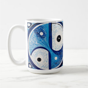 Taza De Café Serenidad Geométrica: Yin Yang azul y blanco
