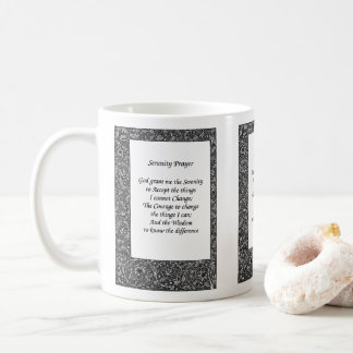 Taza De Café Serenity Prayer Black Floral Design