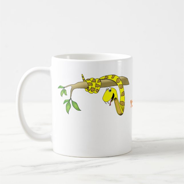 Taza De Café Serpiente linda del amarillo del dibujo animado en (Izquierda)