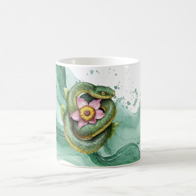 Taza De Café Serpiente Verde Flor Rosa (Centro)