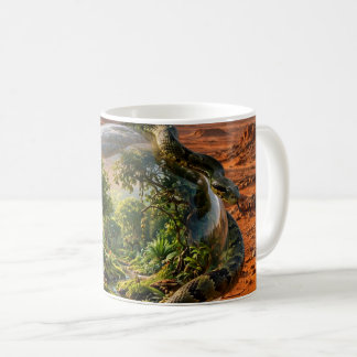 Taza De Café Serpiente y el Orbe de Edén Paisaje Onírico Surrea