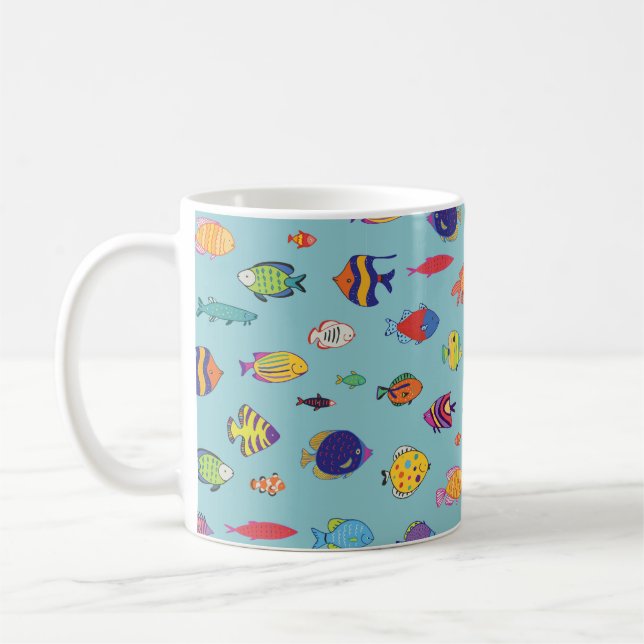 Taza De Café Set of tropical fish. line seamless pattern (Izquierda)