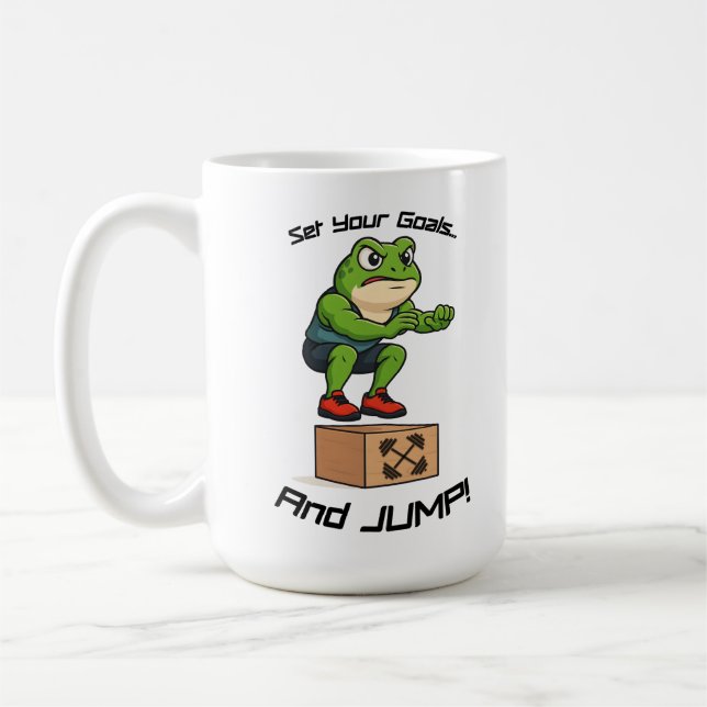 Taza De Café Set Your Goals And Jump - Male Frog Box Jump (Izquierda)