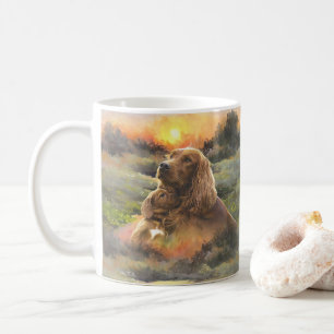 Taza De Café Setter irlandés con cachorro