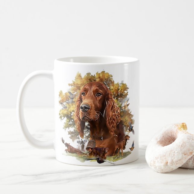 Taza De Café Setter irlandés - Perro de pájaro ultravioleta (Con donut)