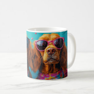Taza De Café Setter Rojo Irlandés con Rosas del Corazón Día de
