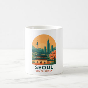 Taza De Café Seúl Corea del Sur – Arte de Viajes Vintage, Minim