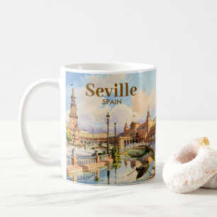 Taza De Café Sevilla España Plaza de España acuarela personaliz