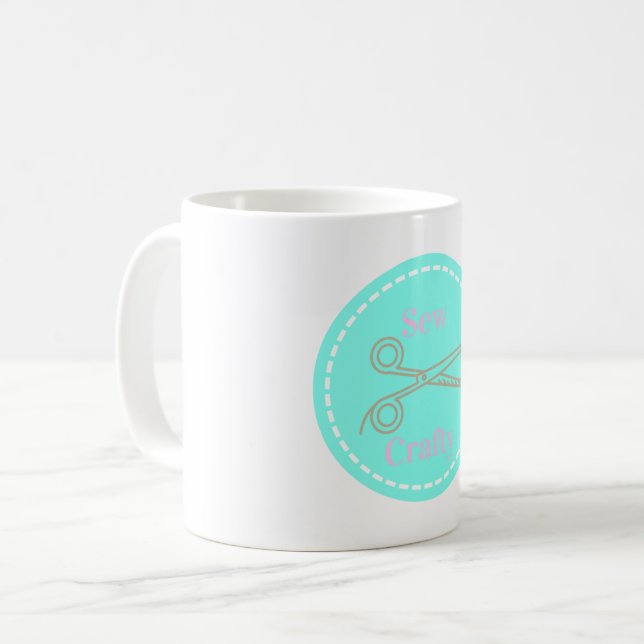 Taza De Café Sew Crafty Aqua Blue Circle con tijeras (Anverso izquierdo)