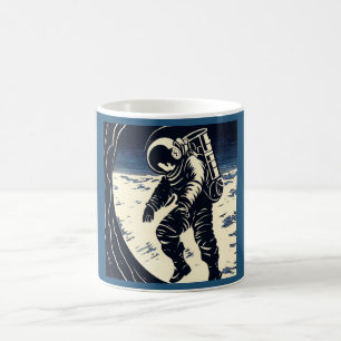 Taza De Café SF - Astronauta en Spacewalk Woodcut 3