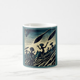 Taza De Café SF - Extranjeros En Un Extraño Planeta Woodcut 3