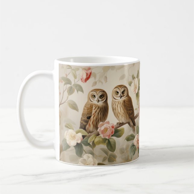 Taza De Café Shabby Chic Elegant Owls (Izquierda)