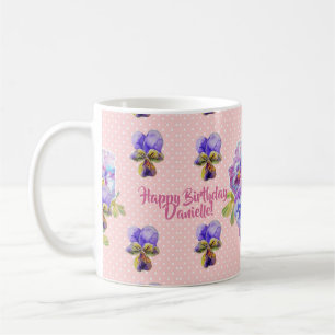 Taza De Café Shabby Chic Feliz cumpleaños floral Dot Mug