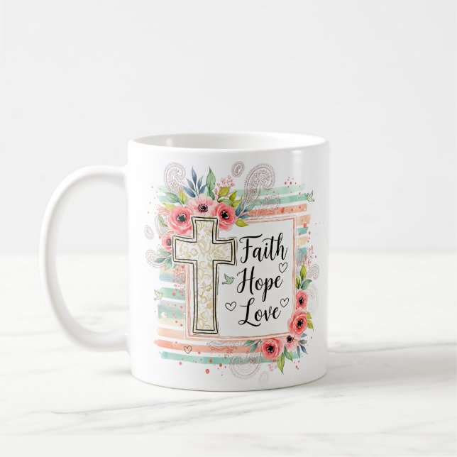 Taza De Café Shabby Chic floral Faith Hope Love (Izquierda)