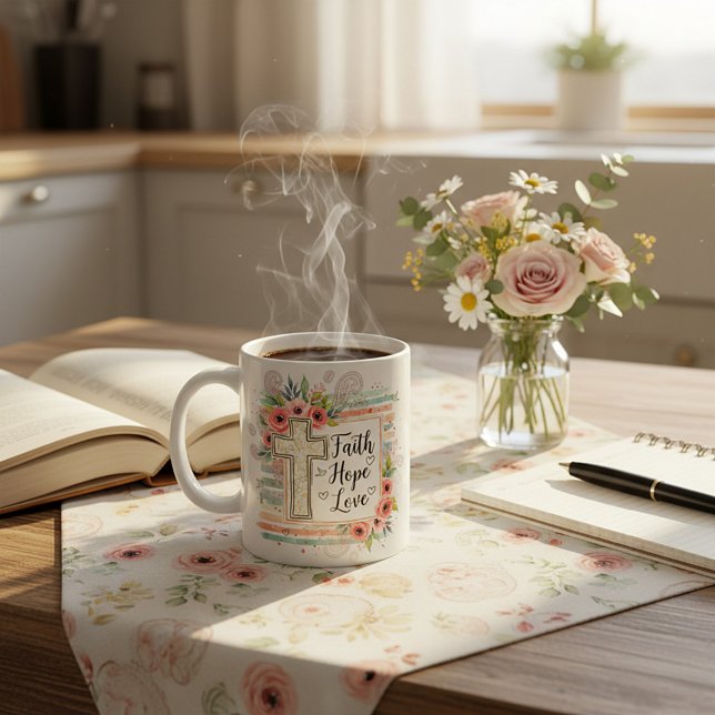 Taza De Café Shabby Chic floral Faith Hope Love (Subido por el creador)