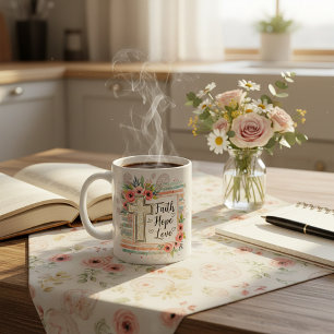 Taza De Café Shabby Chic floral Fe Esperanza Amor
