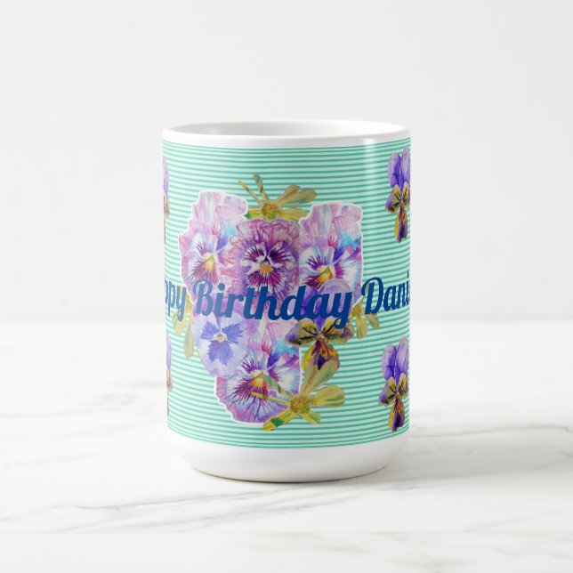 Taza De Café Shabby Chic Turquoise Aqua Pansy floral Mug (Centro)