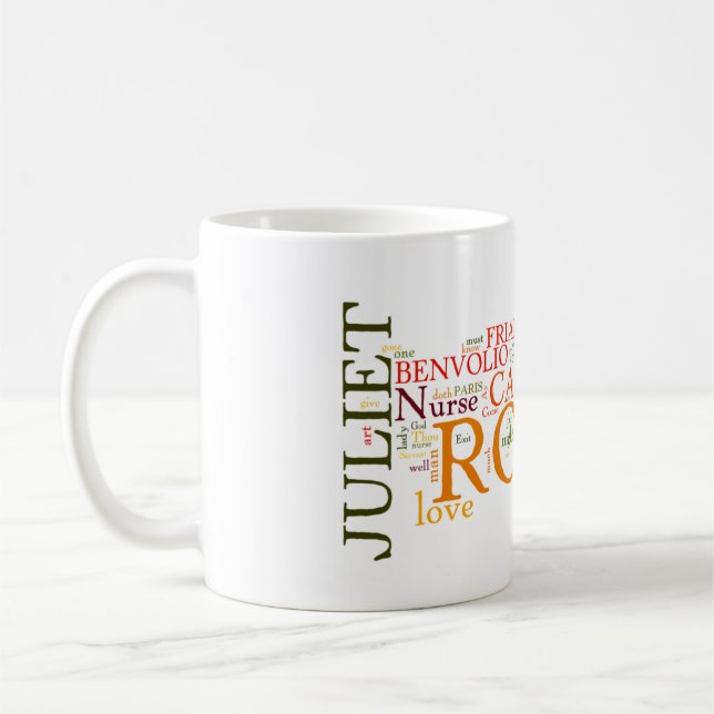 Taza De Café Shakespeare Romeo y nube de la palabra de Juliet (Izquierda)