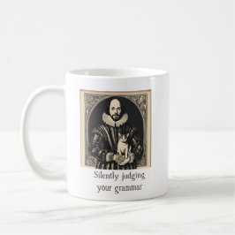 Taza De Café Shakespeare y Cat juzgando silenciosamente la gram
