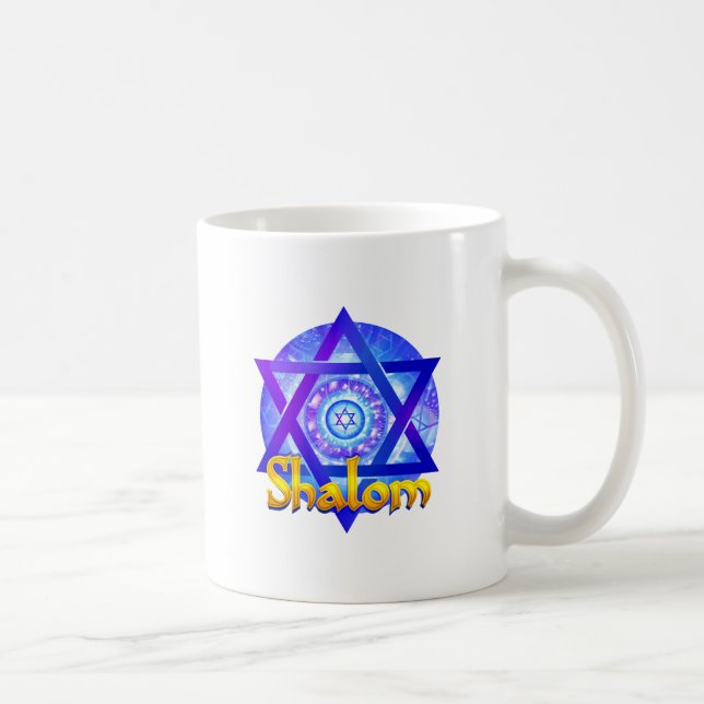 Taza De Café SHALOM con la estrella de David Medallion (Derecha)